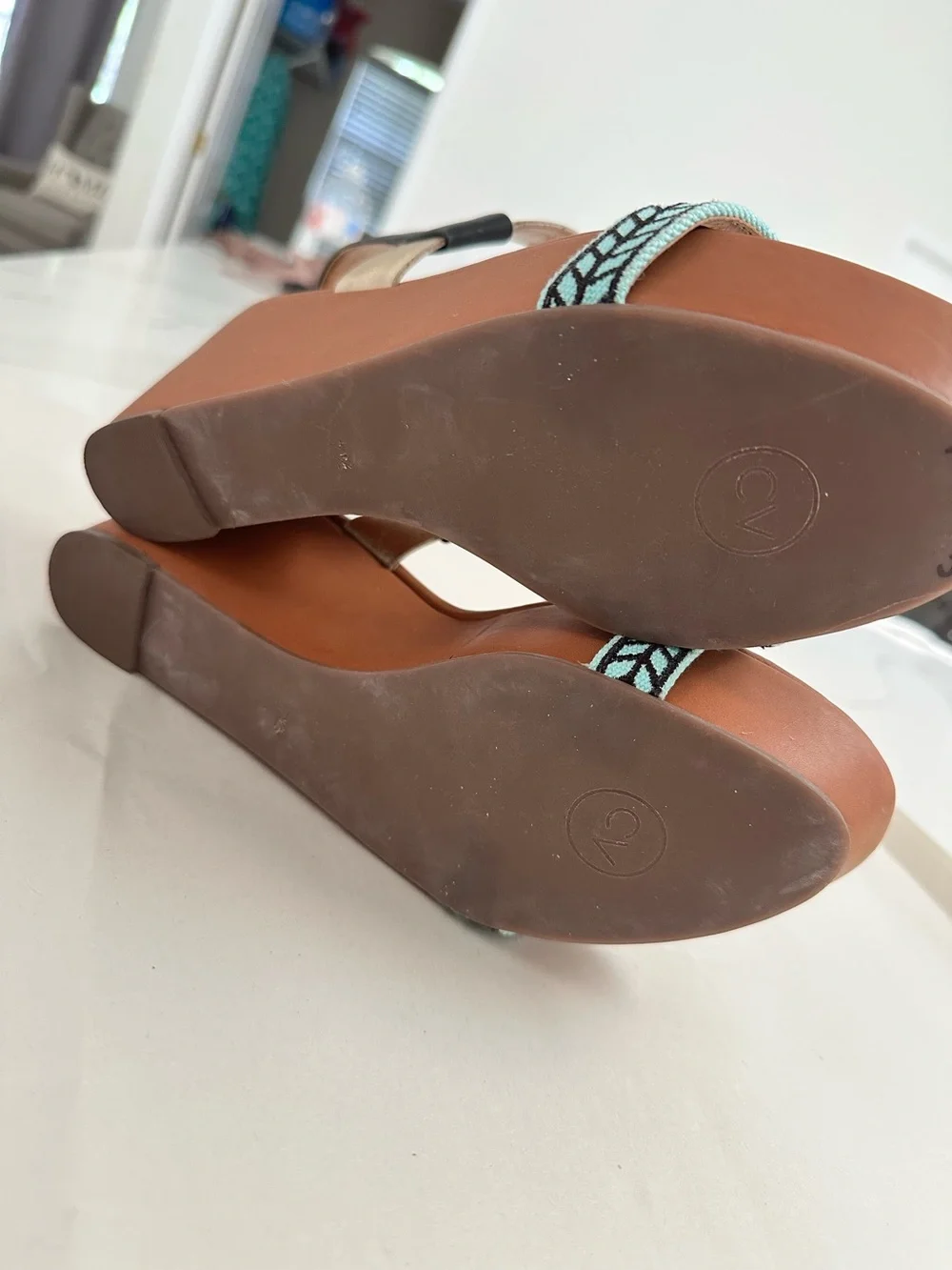 Cynthia Steffe Two-Tone Leather Slingback Platform Wedge Sandals Brown/Gold